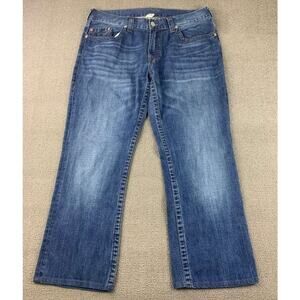 True Religion Jeans Men 38 Blue Denim Straight Leg Relaxed Patch Dubai UAE Made